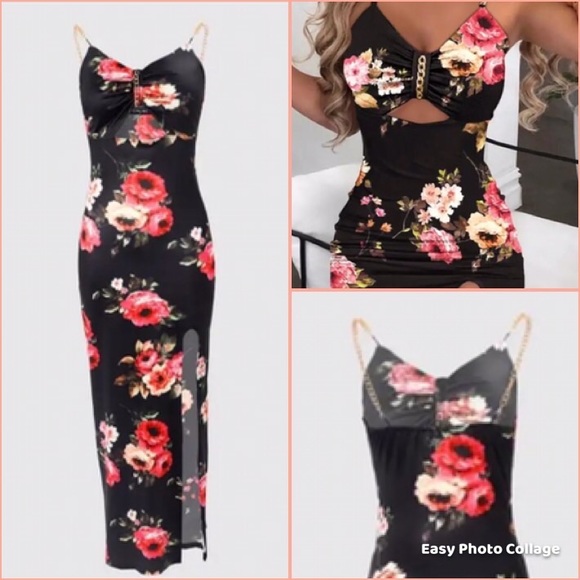Dresses & Skirts - NWT Large Sexy floral print body con dress 2023 sleeveless chain  decor